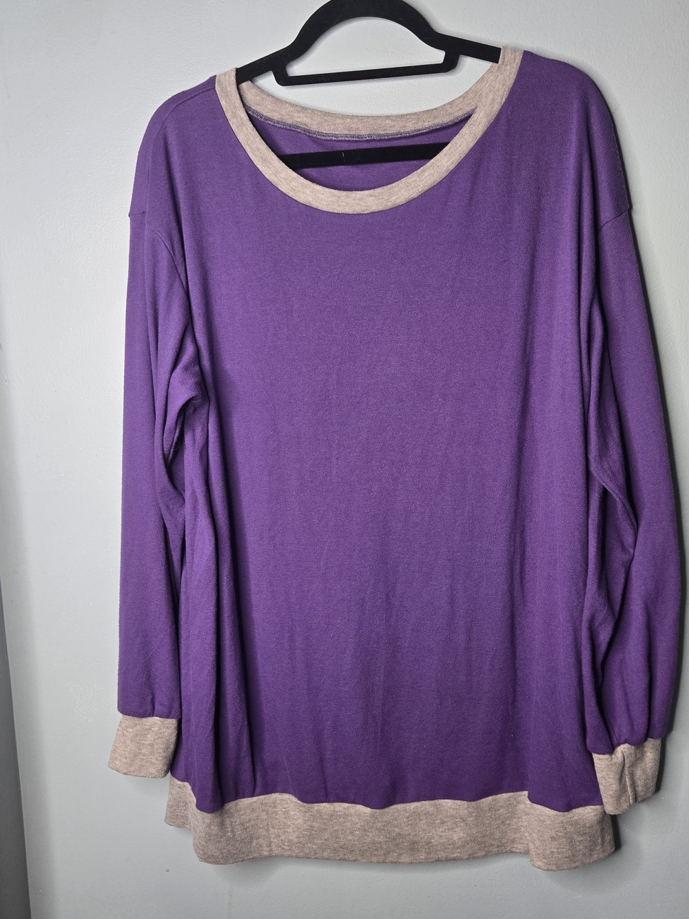 Purple Taupe Colorblock Long Sleeve Tunic Top XXL Stretch Casual